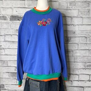 Vintage Cottagecore Blue Floral Embroidered Sweater